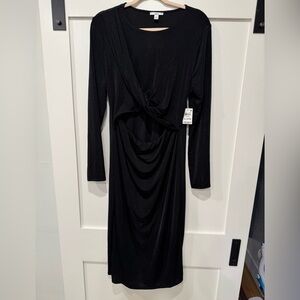 Bar III Black Long Sleeve Draped Dress